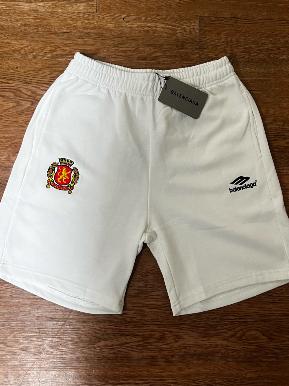 Balenciaga White Cotton Crest Logo Shorts